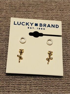 Lucky Brand Gold and Silver Floral Branch Stud Earrings Set
